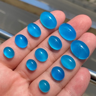 天空蓝！天然蓝玉髓戒面裸石DIY编绳绕线镶嵌戒指吊坠手链耳钉