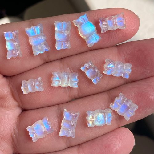 天然蓝月光蝴蝶结裸石雕刻糖果DIY编绳绕线镶嵌手链项链吊坠打孔