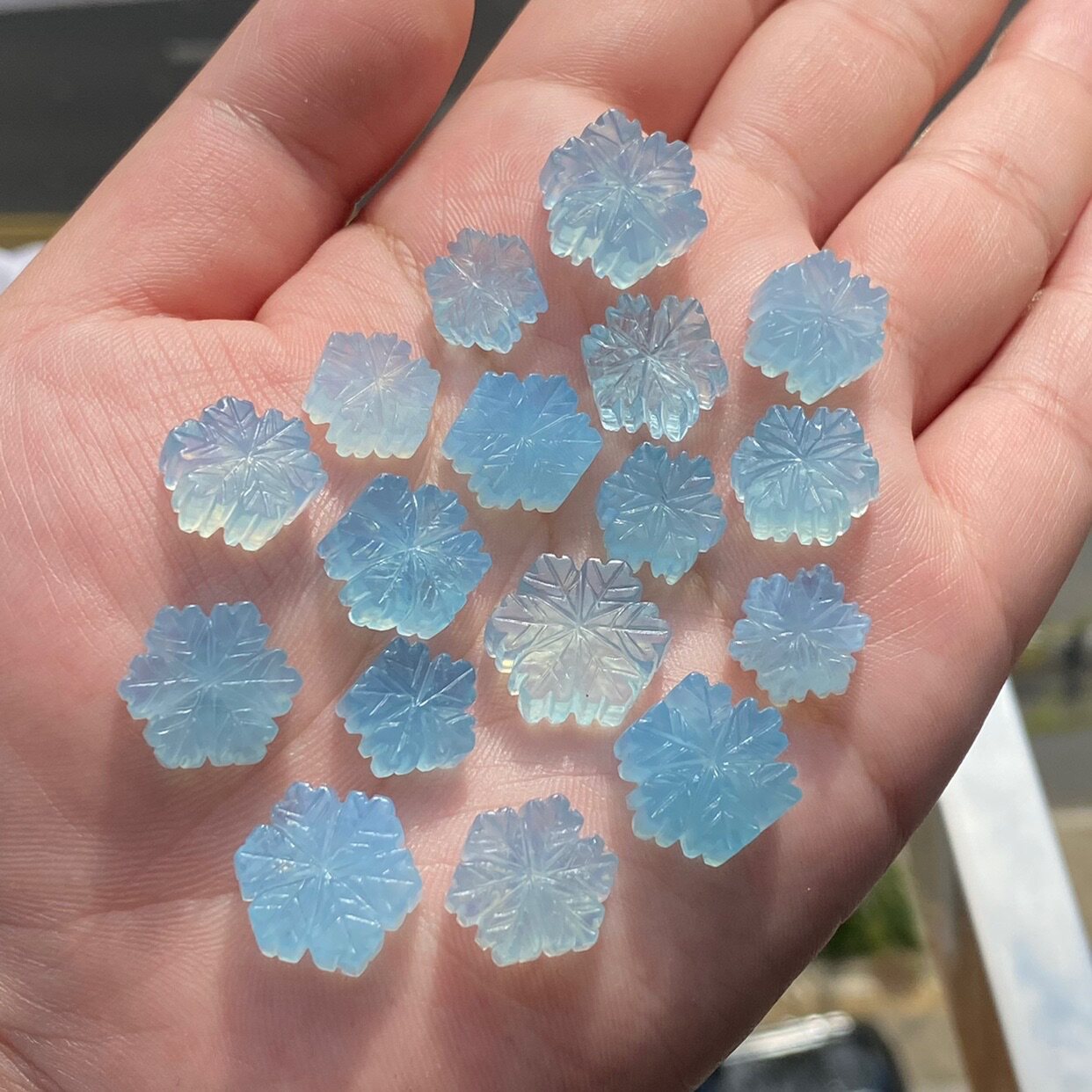 天然海蓝宝雪花吊坠DIY编绳绕线镶嵌