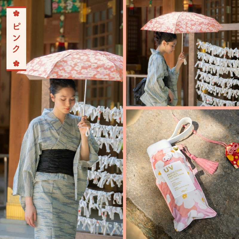 日本进口WPC伞御守流苏卡片新款超轻遮阳防晒黑胶五折太阳晴雨伞