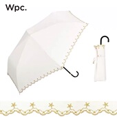日本进口WPC伞晴雨新款 蕾丝遮阳防晒彩胶三折超轻刺绣星星太阳伞