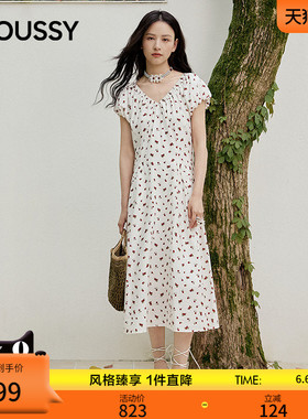 MOUSSY 2026夏季新品法式度假风碎花泡泡袖连衣裙女028JSC33-1024