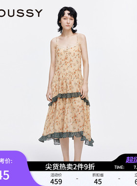 MOUSSY 夏季新品夏日来信荷叶边碎花吊带连衣裙028ISA33-1001
