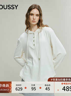 MOUSSY 2025冬季新品休闲慵懒风抽绳连帽亨利领卫衣028IAC80-1020