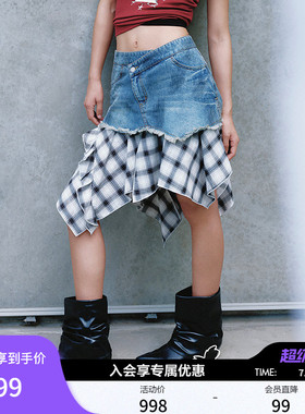 MOUSSY 潦草小狗系列2026夏季新品拼接不规则半裙女028JSZ01-1018