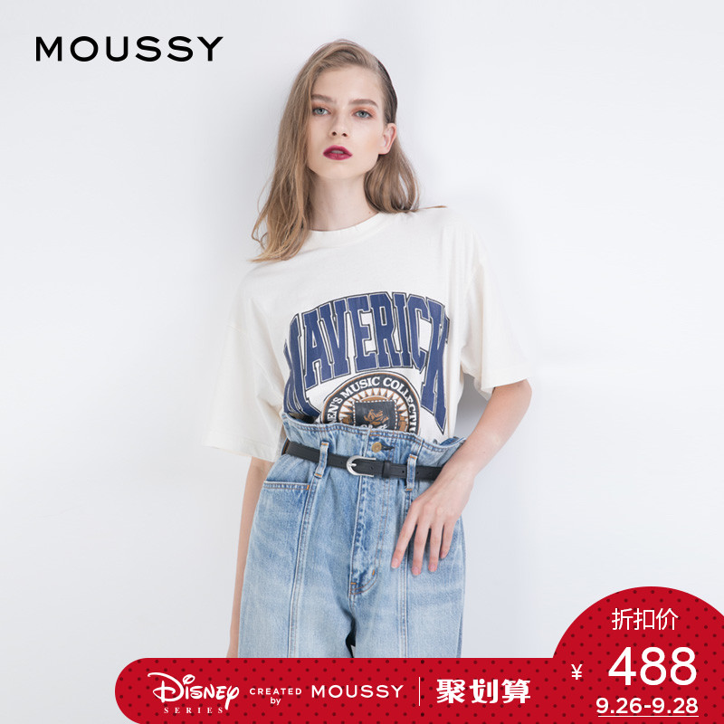MOUSSY 18ÔçÇïпîÄÐÓÑ·ç×Öĸӡ»¨ÐÝÏг¤¿îTÐôÅ®010BAQ90-5860