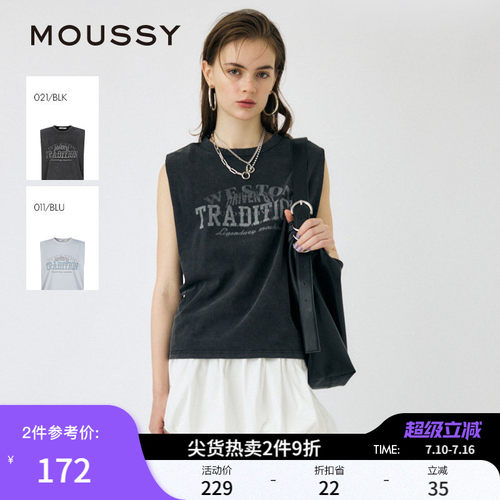 MOUSSY 夏季新品街头做旧印花坎肩背心无袖T恤010IS290-8671