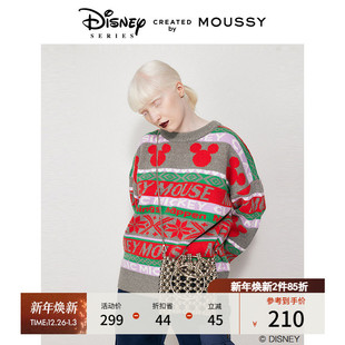 5080 米奇图案LOGO圆领针织毛衣女010GAL70 MOUSSY 迪士尼合作款