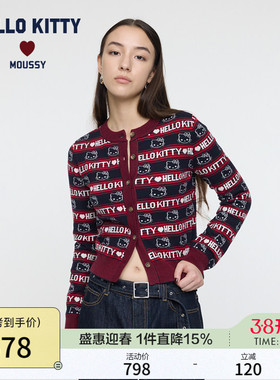 MOUSSY X HELLO KITTY 秋季新品满印圆领针织开衫010IAF01-8091
