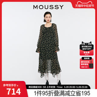 MOUSSY 2024夏季新品南法度假风茶歇长袖连衣裙女028HSZ30-0521