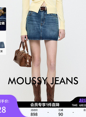 【明星同款】MOUSSY2026夏季新品丹宁风A字牛仔短裙010JS111-1801