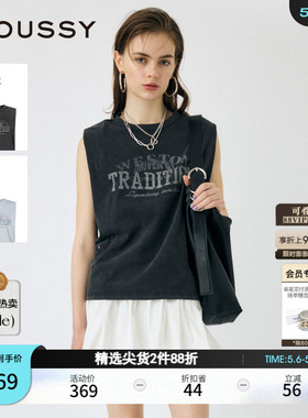 MOUSSY 夏季新品街头做旧印花坎肩背心无袖T恤010IS290-8671