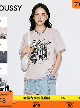 明星同款 MOUSSY 2026春季新品复古做旧印花圆领T恤028JSA90-1016