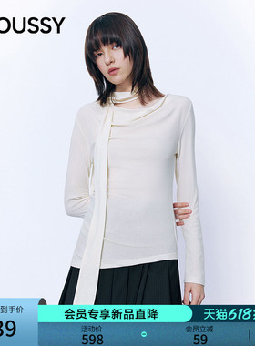 MOUSSY2026春季新品清冷温柔风飘带荡领修身长袖T恤028JSA80-1014