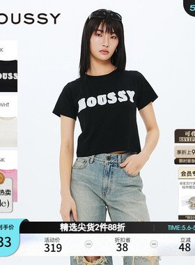 MOUSSY春季新品蕾丝LOGO刺绣基础款三色短袖T恤010ISL90-2211
