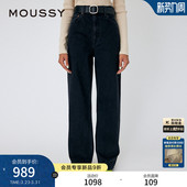女010HSA11 MOUSSY 智性通勤风黑色直筒牛仔裤 新品 0370 春季