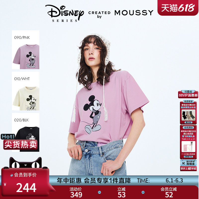 MOUSSY 春季新品迪士尼联名经典米奇短袖T恤女010ISY90-4211