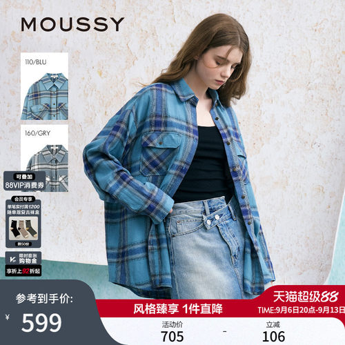 MOUSSY美式格纹LOGO印花衬衫
