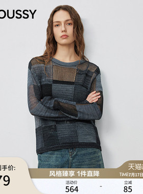 MOUSSY春季新品复古休闲风撞色拼接毛针织衫女028IAC70-1037