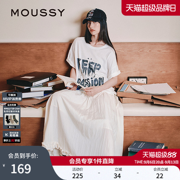 MOUSSY 早春潮流涂鸦风字母印花宽松短袖T恤028IAA90-1002图片