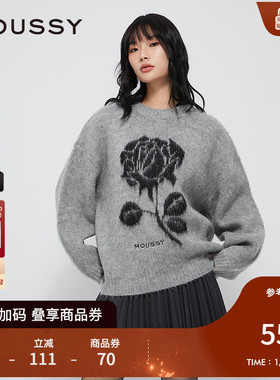 MOUSSY 秋季新品复古提花玫瑰图圆领针织衫毛衣028IAZ70-1022