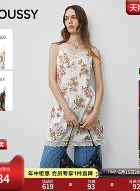 MOUSSY 早春新品复古蕾丝边抽绳褶皱吊带连衣裙028IA233-3011