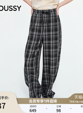 MOUSSY 2026夏季新品慵懒松弛风蕾丝腰格纹休闲裤女028JSB31-1064