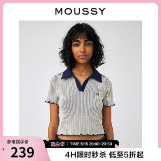 MOUSSY 夏季新品甜美可爱小刺绣针织短袖T恤女010GAL90-5320