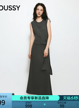 MOUSSY 2026夏季新品优雅淑女风系带垂感长款连衣裙028JSA83-1002
