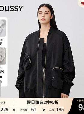 MOUSSY春季新品休闲风廓形罗纹飞行员夹克外套028IAA30-0201