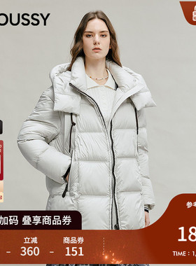 MOUSSY 2025秋季新品奶油泡芙抽绳连帽中长款羽绒服028IAC30-1113