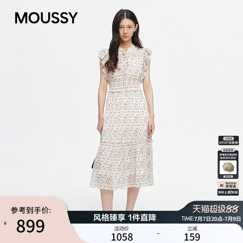 MOUSSY2026夏季新品法式田园碎花气质无袖连衣裙028JSC33-1033