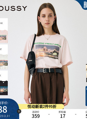 MOUSSY 早春新品自由城市图案印花三色短袖T恤010IS390-9401