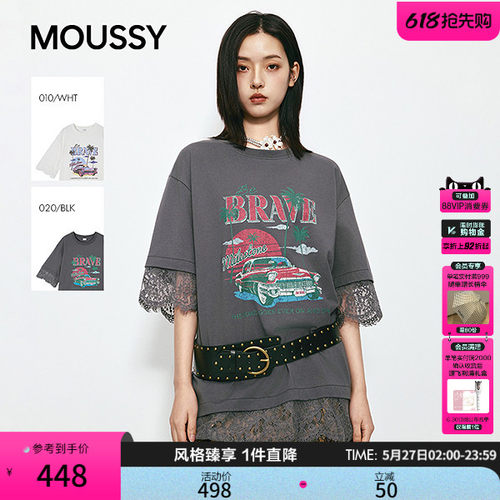 MOUSSY2026夏季新品慵懒风复古印花oversize短袖T恤028JSA90-1036