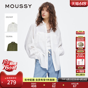 MOUSSY 春季新品休闲慵懒风简约薄款长袖衬衫女028ISZ30-1041