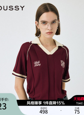 MOUSSY 早春学院风美式复古撞色宽松短袖T恤010IA474-6921