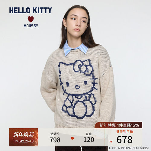 MOUSSY X HELLO KITTY联名25秋冬新款圆领毛针织衫010IAF01-8081