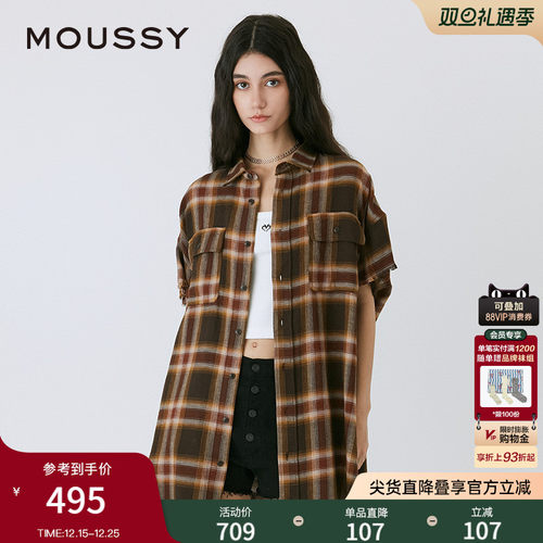 MOUSSY美式复古风格纹短袖衬衫