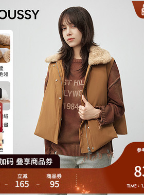 MOUSSY 2025秋冬新品复古大翻毛绒领90绒羽绒马甲028IAZ30-2901