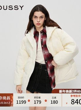MOUSSY 冬季新品90鸭绒连帽简约中性短款羽绒服028HA930-0141