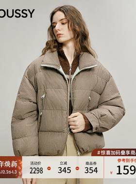 MOUSSY 2025冬季新品复古格纹翻领小廓形短款羽绒服028IAC30-1125