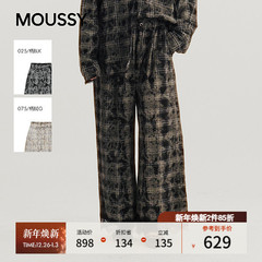 MOUSSY 2025秋季新品日系格子撞色宽松休闲阔腿长裤028IAA31-0621