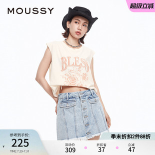 MOUSSY 1131 夏季 摇滚风做旧手绘玫瑰背心T恤女028HSQ90