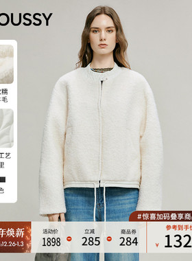 MOUSSY 2025冬季新品温柔慵懒风仿羊羔绒长袖外套女028IAC30-1110