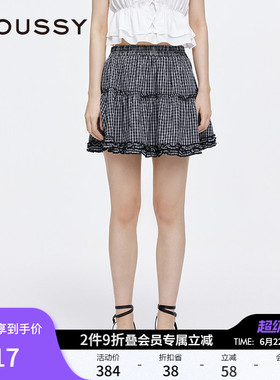 MOUSSY 春季新品甜美木耳边格子蓬蓬裙半身裙女028ISA31-0008