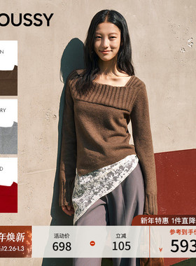 王玉雯同款moussy25秋品温柔慵懒不对称领露肩毛衣010IA370-3891
