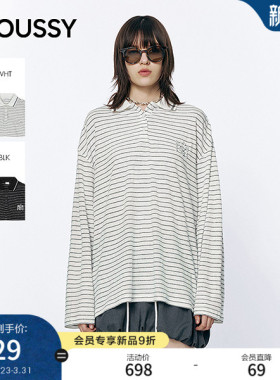 MOUSSY 2026春季新品慵懒风条纹polo领oversizeT恤028JSA90-1032