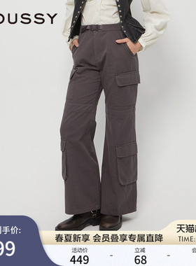 MOUSSY 春季新品美式工装裤多口袋宽松直筒休闲裤女028HAZ30-0701