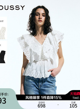 MOUSSY 2026夏季新品海边度假风层叠边短袖V领衬衫028JSX30-1054