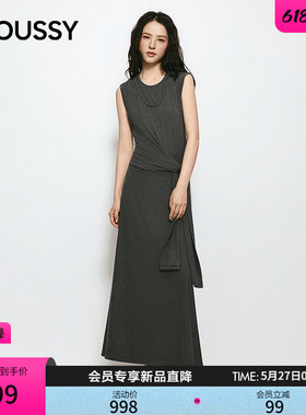 MOUSSY 2026夏季新品优雅淑女风系带垂感长款连衣裙028JSA83-1002